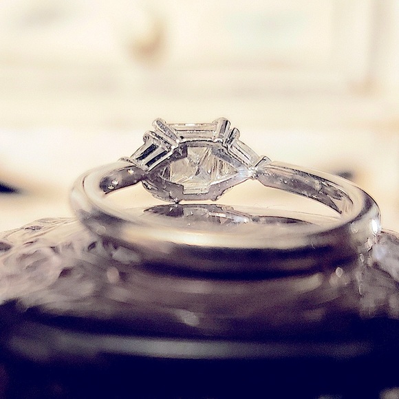 💖 NEAR FLAWLESS, PALLADIUM Princess Cut, Diamond Engagement Ring - Picture 4 of 7